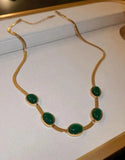 Women's Necklace Stainless Steel Oval Green Crystal Pendant Necklace by khatutraders.com